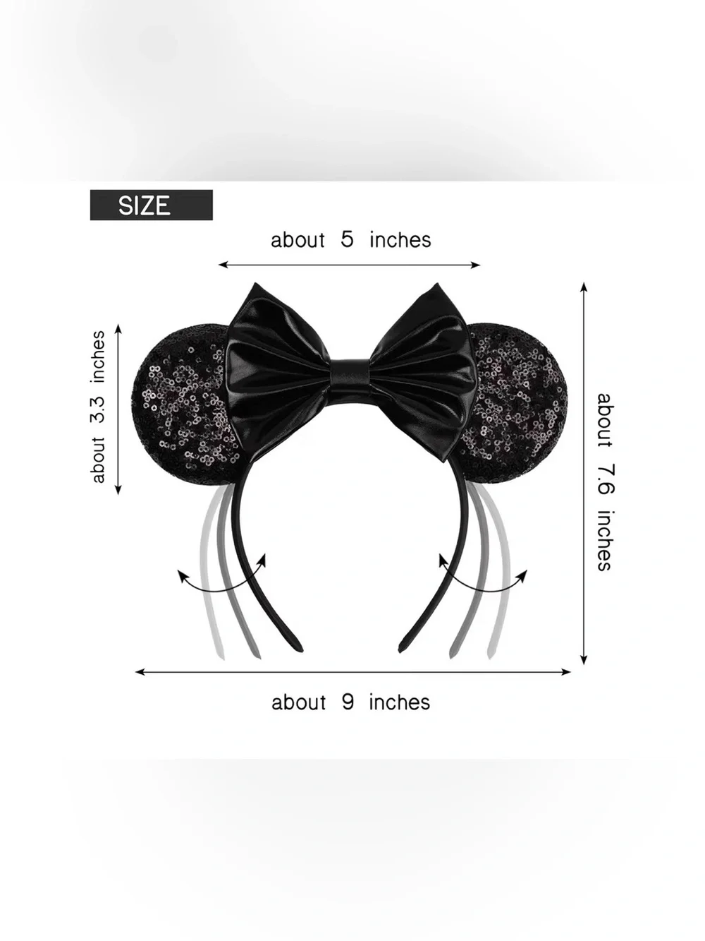 Black Sequin Minnie Mouse Ear Headband with Bow. NWOT